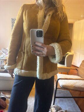 VTG Knight Tailors New Zealand Pure Wool Shearling Suede Coat 32 Penny Lane